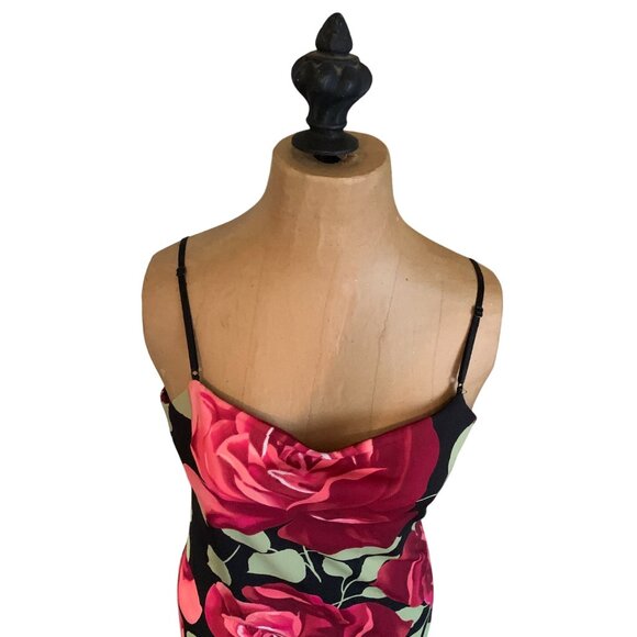 VTG Dress Y2K High-Low MIDI Spaghetti Strap Black Red Floral Sz M Goth Grunge - Picture 11 of 16